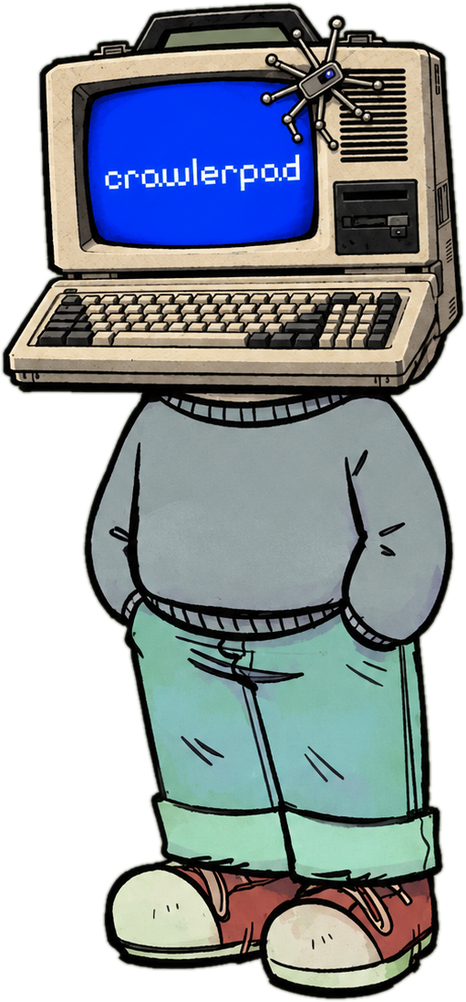 Chill Crowler — a chill guy with a retro computer head